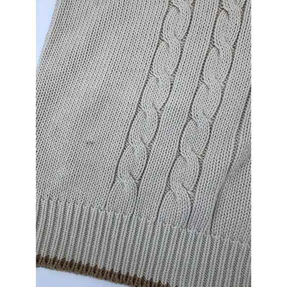 Eddie Bauer Fishermans Sweater Large Mens‎ Cable Knit Mock Neck Button Beige - Picture 5 of 15